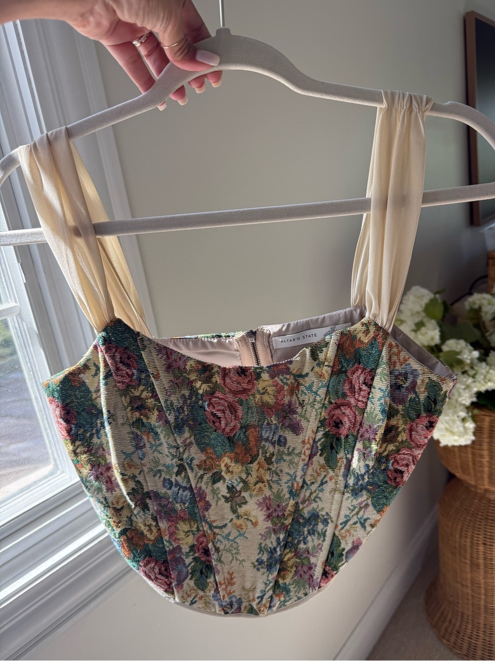 Floral Brocade Corset top — Cream & Multicolor